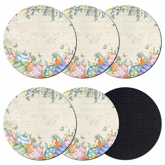 Easter Eggs Coasters Set of 6, Absorbent Coasters for Drinks, Farmhouse Spring Botanicals Plants Butterfly Coaster for Desk Coffee Table Protection, Home Decor House Warming Gifts 4"