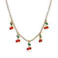 thumbnail image 1 of Gargantilla de cadena de oro, collar con colgante de cereza para mujeres, adolescentes y niñas, gargantilla con colgante de fruta roja, 1 of 4