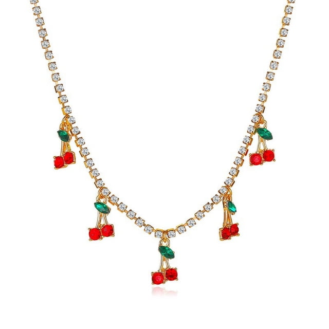 Gargantilla de cadena de oro, collar con colgante de cereza para mujeres, adolescentes y niñas, gargantilla con colgante de fruta roja