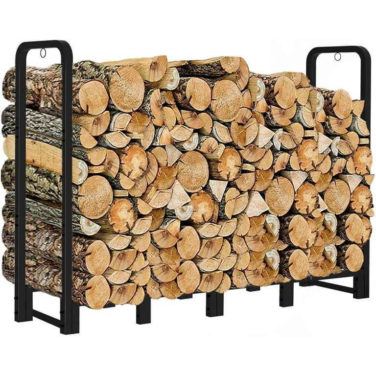  AMAGABELI GARDEN & HOME 8ft Outdoor Firewood Rack, Fireplace  Heavy Duty Firewood Pile Storage Racks For Patio Deck Metal Log Holder  Stand Tubular Steel Wood Stacker Outside Tools Accessories Black 
