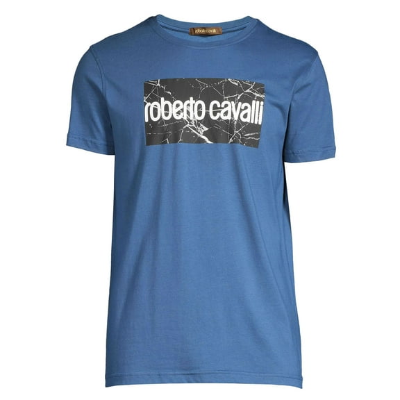Roberto Cavalli Mens Marble Logo Graphic Tee Large Navy - NWT $290