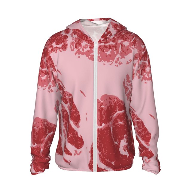 Fotbe Striped Meat Chaqueta con Protección Solar UPF 50+ para Hombre y Mujer, Camisa con Capucha y Bolsillos-Medium