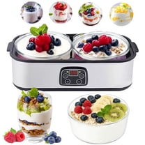 Probiotic Yogurt Maker with Adjustable Time & Temp Control with 2 Glass Jars,LCD Display with Constant Temperature Control Stainless Steel Design for Home Use,2L