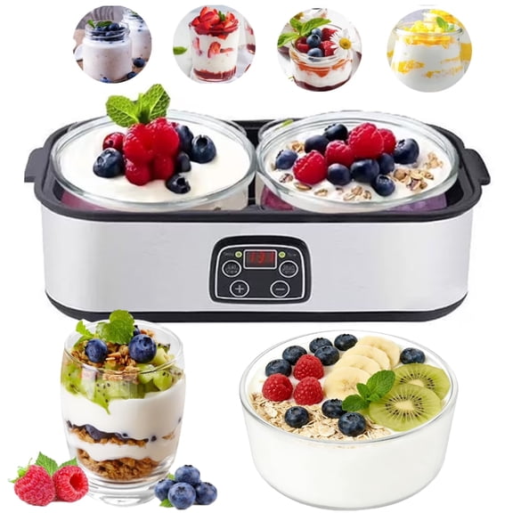 Probiotic Yogurt Maker with Adjustable Time & Temp Control with 2 Glass Jars,LCD Display with Constant Temperature Control Stainless Steel Design for Home Use,2L