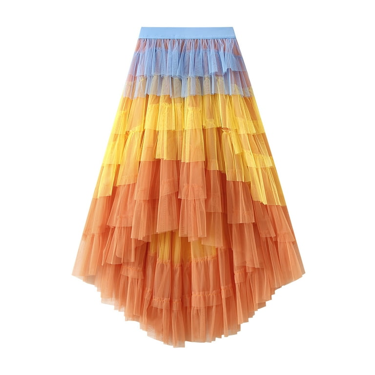 Women's Tutu Tulle A-Line Layered Mesh Midi Skirt Cake Skirts Mesh Elastic  Waist Solid Skirts Long Tutu Fairy Tiered Skirt : : Clothing