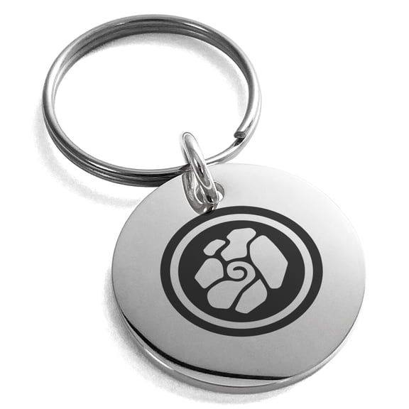 Stainless Steel Earth Element Rune Engraved Small Medallion Circle Charm Keychain Keyring
