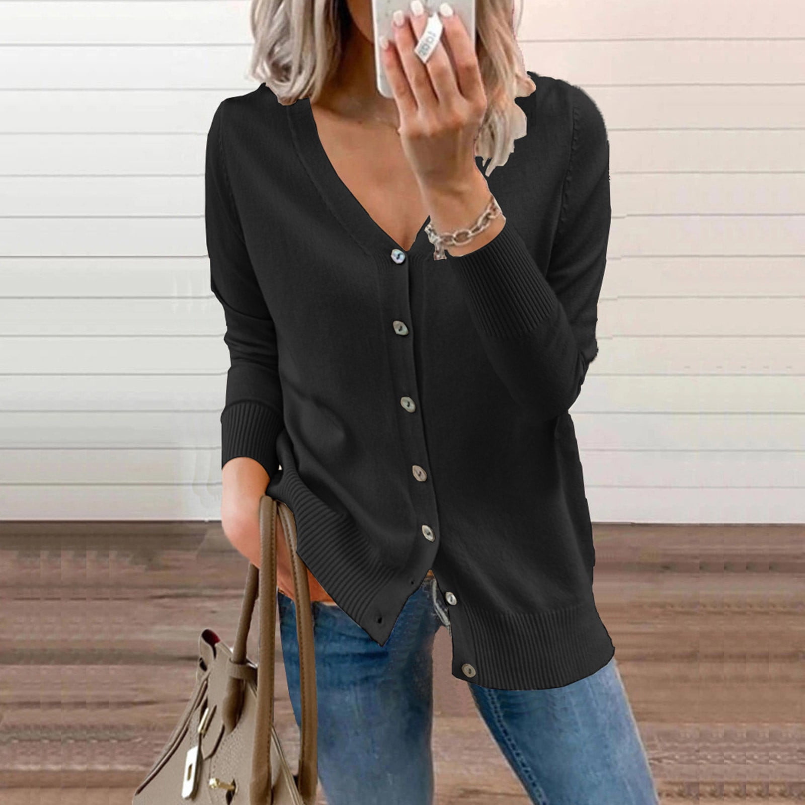 Cotton Cardigans for Women,Womens Lightweight cardigan,amazon Cardigans for Women,Fashion Women Buttons Long Sleeve Casual Solid Short Coat Cardigan