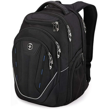 Swissdigital Design - Terabyte TSA-friendly Backpack with USB Charging port/RFID protection and fits up to 15.6" laptop - Black
