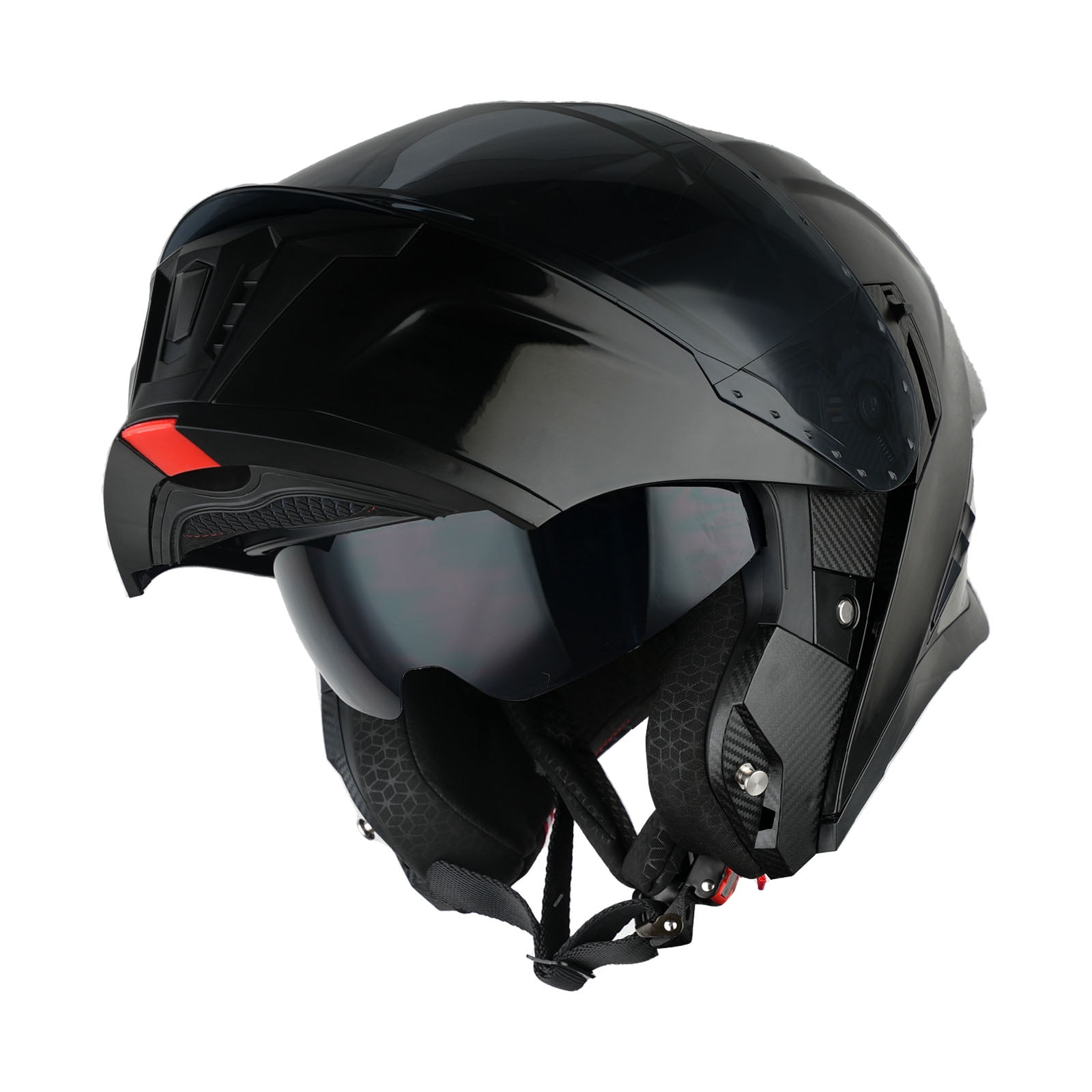 1Storm Motorcycle Modular Flip up Dual Visor Helmet Street Bike Sun Shield Full Face KT928: Glossy Black + One Extra Clear Shield