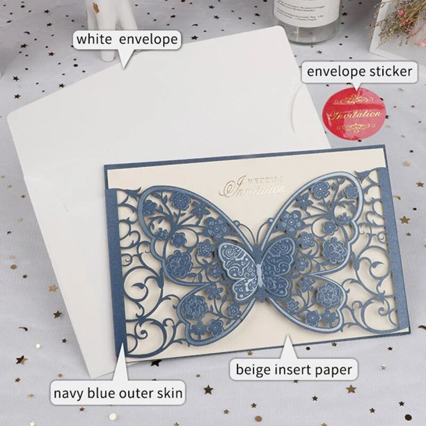 Tarjeta de invitación de boda cortada con láser de mariposa, recuerdo de fiesta personalizado, aniversario de compromiso, decoración de boda, 1 pieza