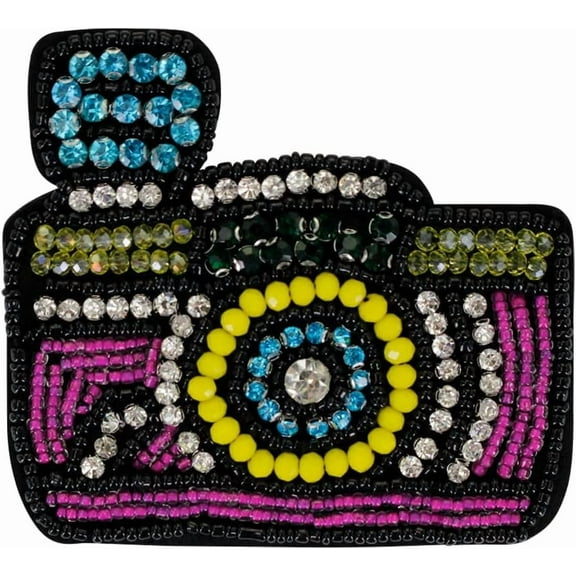 Beaded Mini Camera Patches Sew on Crystal Rhinestones Badge for Costume Decor Shoes 2pieces