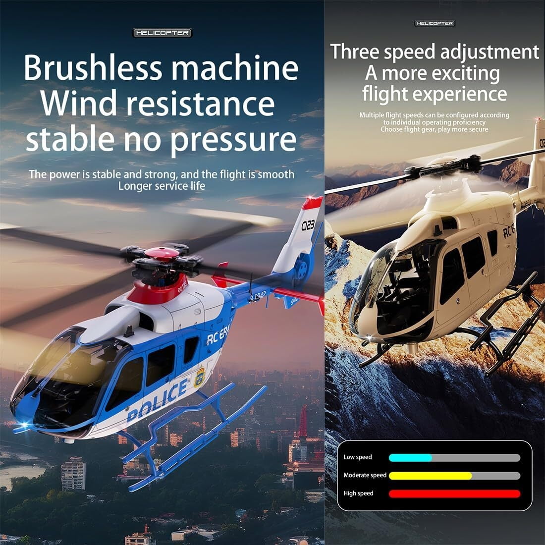 C123 RC Helicopter, 1:36 6CH EC135 Remote Control Helicopter for Adults, 2.4GHz RC Aircraft with 6-Axis Gyro, Inverted Flight, Altitude Hold, One Key Take Off/Landing (Blue(3 Batteries)