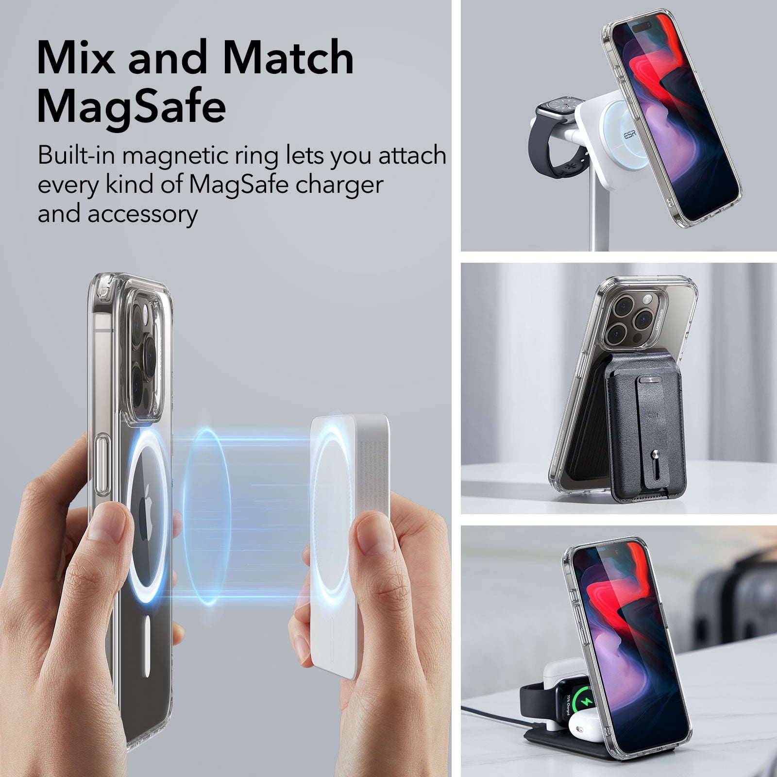 ESR Classic Hybrid Magnetic Case with HaloLock for iPhone 15 Pro Max, Magnetic MagSafe, Shockproof Ultra-high Hardness Protection, Clear