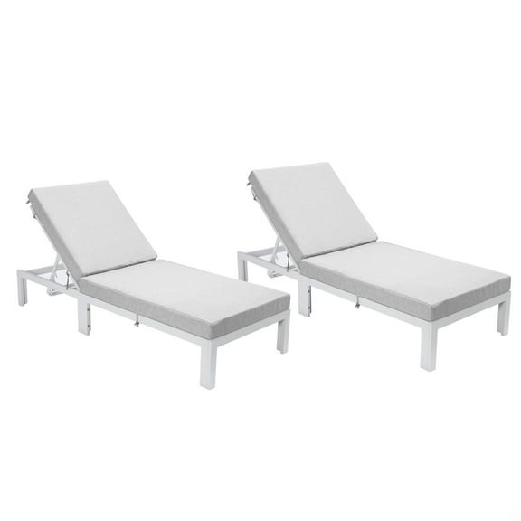 HomeStock Rustic Revival Modern Outdoor White Chaise Lounge Chair With Cushions