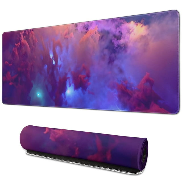 Experience Next-Level Gaming with our Galaxy-Inspired Large Mouse Pad: Non-Slip Rubber Base, Stitched Edges (31.5x11.8 inches) - Desk & Keyboard Compatible