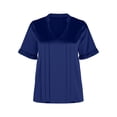 thumbnail image 4 of Xijirk Women's V-Neck Satin Blouse Short Sleeve Ruffle Shirt with Pleated Front Casual Top for Everyday Wear,S, 4 of 8