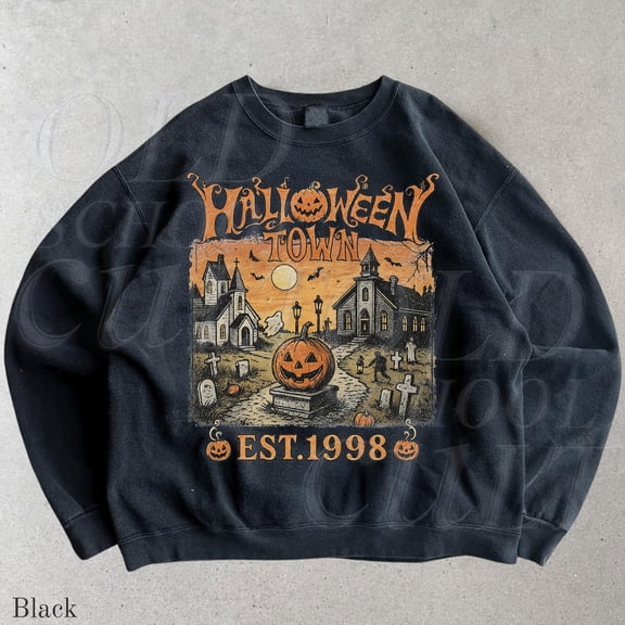 Halloweentown Est 1998 Vintage 90s Style Graphic Sweatshirt, Retro Halloween University Spooky Sweater