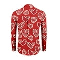 thumbnail image 3 of Fgvctg Mens Button Down Shirt Valentine's Day Long Sleeve V Neck Blouse Trendy Date Day Love Heart Print Shirts Plus Size Collared Business Casual Outfits Deep Red XL, 3 of 4