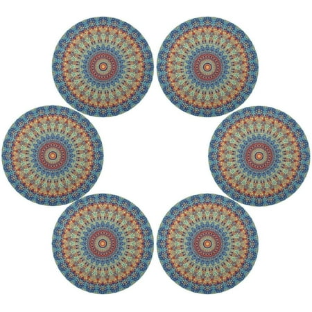 

Coolnut Mandala Round Placemats Set of 6 Non-Slip Heat Resistant Washable Table Mats for Kitchen Dining Room Party Decor