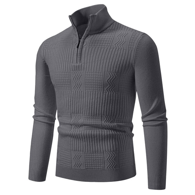 Mrat Chandails pour Hommes Col Rond Chandail d'Hiver Décontracté Mode Couleur Unie Design à Fermeture Éclair Manches Longues Col Rabattu Chandails d'Automne pour Hommes P-87 Gris Foncé L