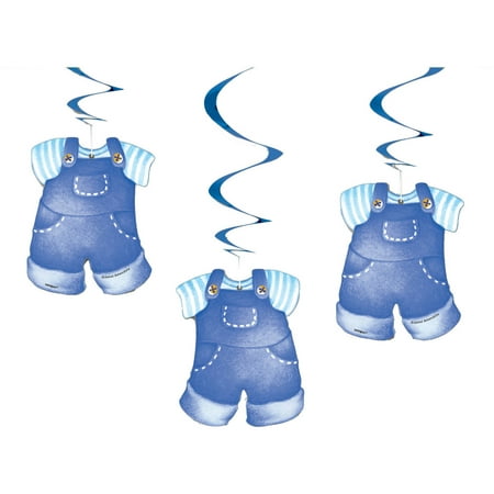 Blu Hanging - Hanging Clothesline Baby Shower Decorations, 26 in, Blue, 3ct