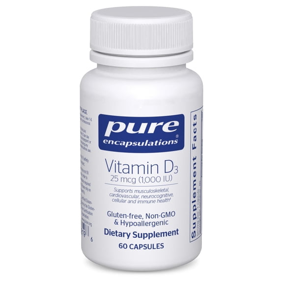 Pure Encapsulations Vitamin D3 25 mcg (1,000 IU) - Supplement to Support Bone, Joint, Breast, Heart, Colon & Immune Health* - With Premium Vitamin D - 60 Capsules