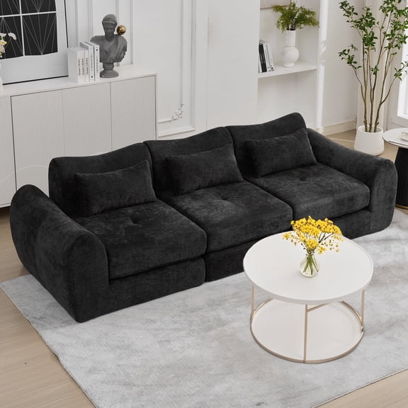 OPIESIT 102" Cloud Sofa, 4-in-1 Folding Sofa Bed, Floor-Standing Boneless Couch, Futon Sofa Bed for Living Room, Bedroom and Entertainment Room (Black)