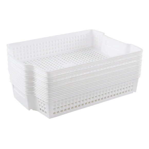 Xowine 6-Pack Stacking Plastic Paper Basket Trays, Stackable Paper Baskets for Classroom, White