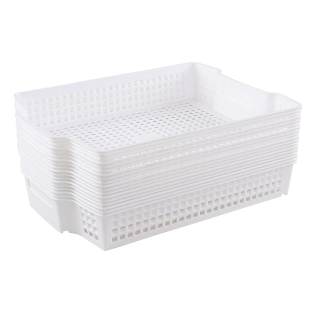 Xowine 6-Pack Stacking Plastic Paper Basket Trays, Stackable Paper Baskets for Classroom, White