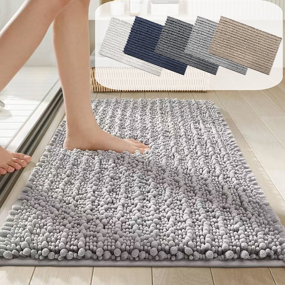 CuiLiyq Thickened Chenille Bath Mat, 30"x18" Absorbent Non Skid Rug, Soft Floor Pad for Bathroom, Entryway, Bedroom (Gray)
