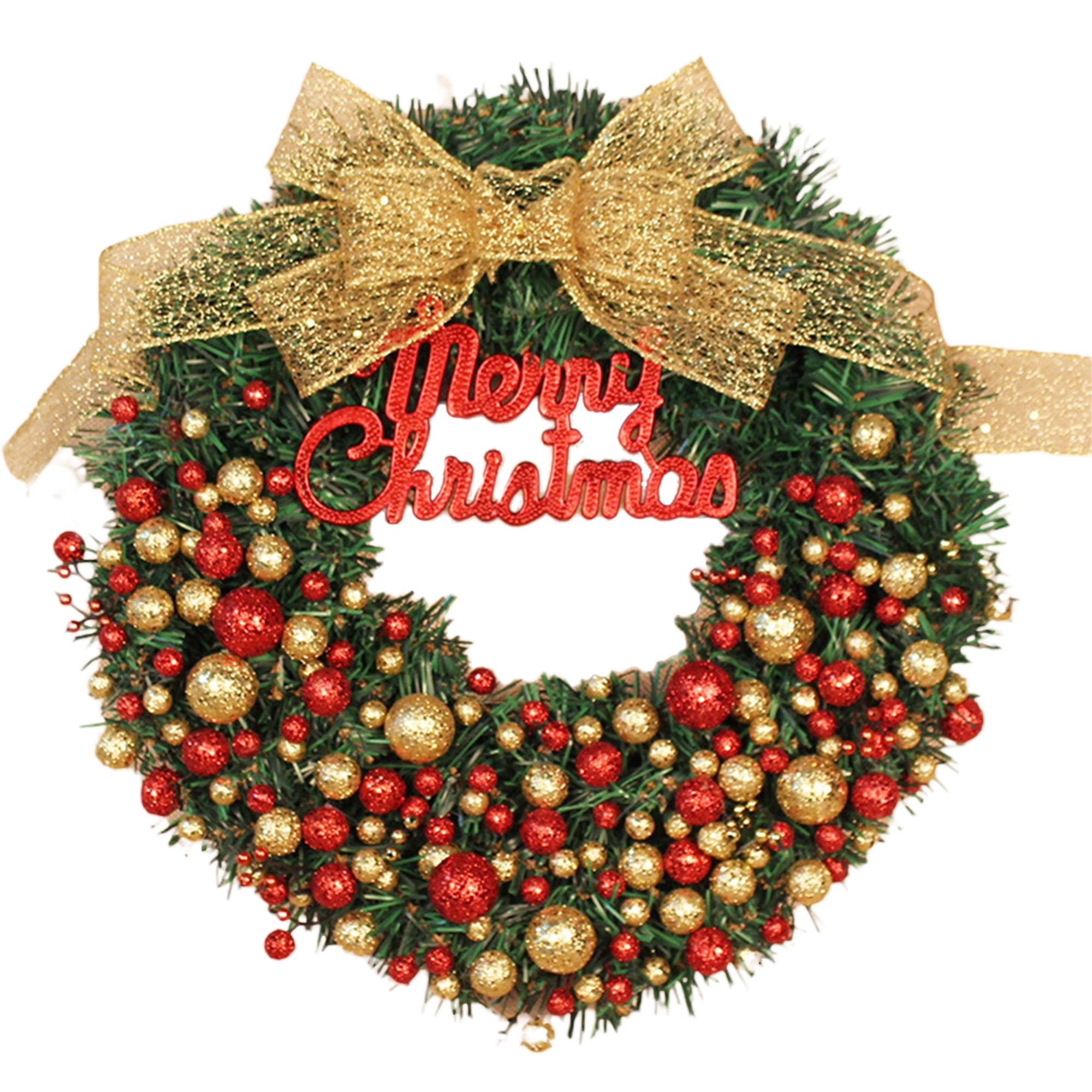 Nokiwiqis Christmas Wreath Colored Ball Green Rattan Shiny Bow/ No Bow ...