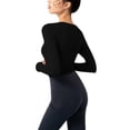 thumbnail image 2 of Women's Yoga Gym Crop Top Compression Workout Athletic Long Sleeve Shirt With Chest Pad,Tummy Cross Tights Casual Workout Shirt (Black XL), 2 of 10