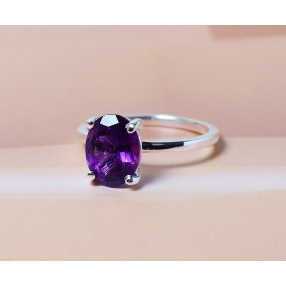 Natural Amethyst Solitaire Engagement Ring , Oval shape solitaire ring, Peridot Green Bridal Ring, February Birthstone Ring, Gift For her