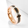 thumbnail image 2 of 6mm Men's Black Enamel Rings Rose Gold Tungsten Ring Wedding Bands Flat Edges, 2 of 4