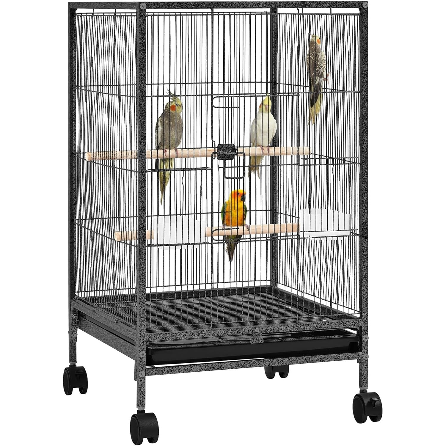 35 inch Wrought Iron Bird Cage w/Play Open Top and Rolling Stand for Small Birds Like Parrots Conure Lovebird Cockatiel Lovebirds Budgies