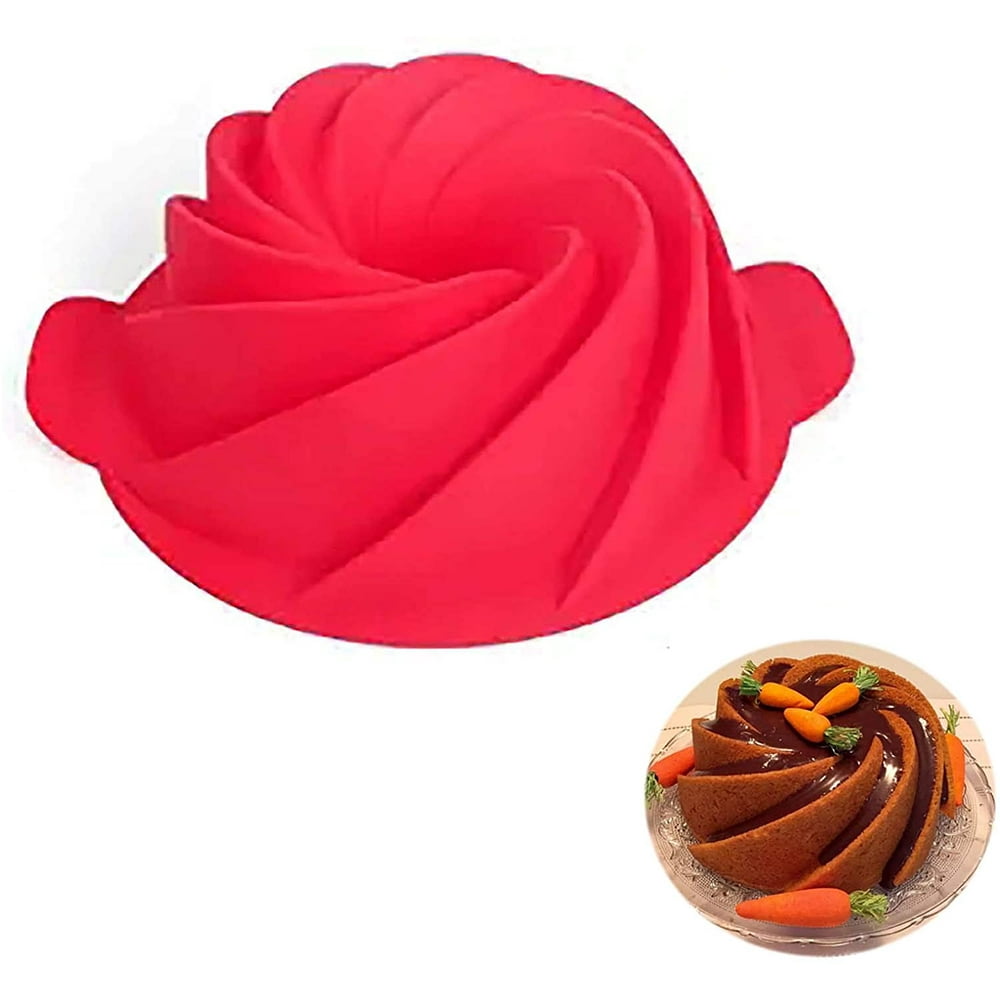 Silicone Pound Cake Pan,Red Bundt Cake Pan Nonstick,Spiral Baking Pands