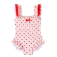 thumbnail image 2 of DAETIROS Girls' One Piece Swimsuit with Ruffles & Heart Print, Pink Bathing Suit with Bow for Kids 6-12 Years,Size 4-5T, 2 of 7