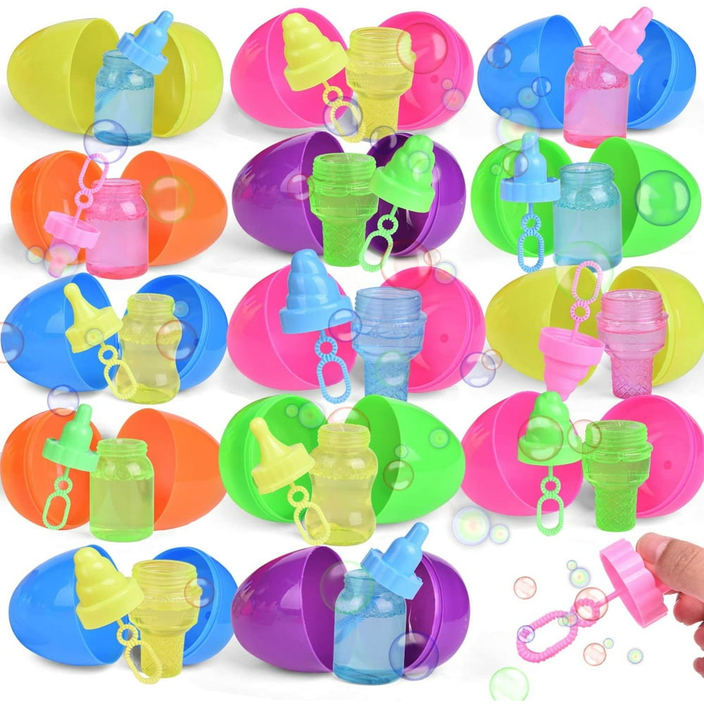 FUN LITTLE TOYS 18 PCs Easter Eggs Prefilled with Bubble Wands for Kids