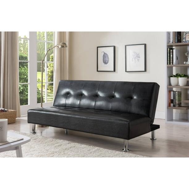 Lane Black Faux Leather Klick Klak Sofa Futon Bed, Transitional