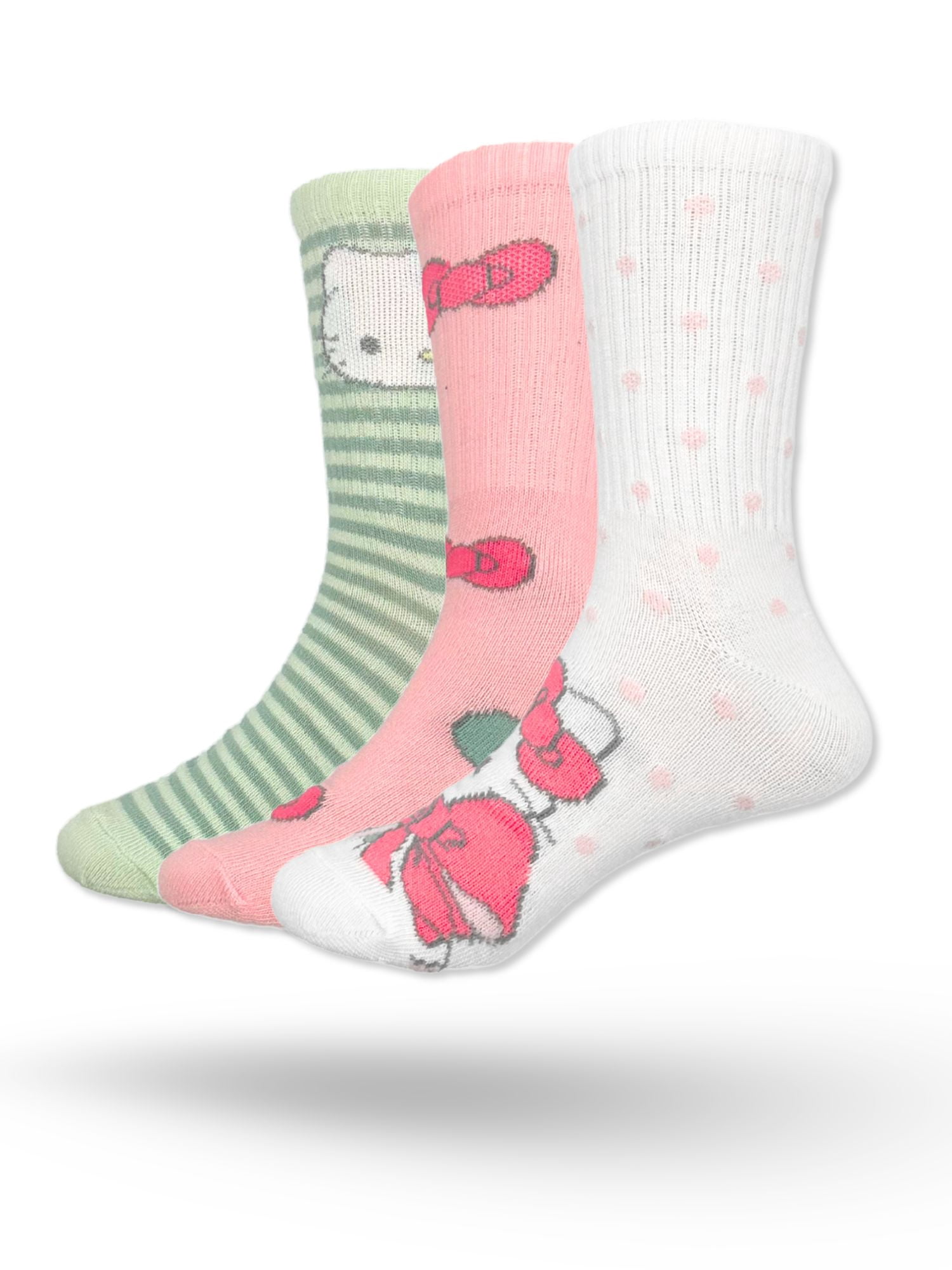 Hello Kitty Girls Mid-Crew Socks, 3-Pack, Sizes S/M-M/L