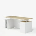 thumbnail image 2 of ModernMate 71" W One-Piece Electric Height Adjustable Standing Desk with Privacy Panel Charging Station, File Cabinet Storage For Home Office, 2 of 7