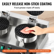 KFFKFF Double Head Commercial Waffle Maker, Round Belgian Waffle Cooking Device, 2460W, Non-Stick, with Temperature and Timer Settings, Ideal for Cafes, Bakeries, Snack Shops, and Home Use