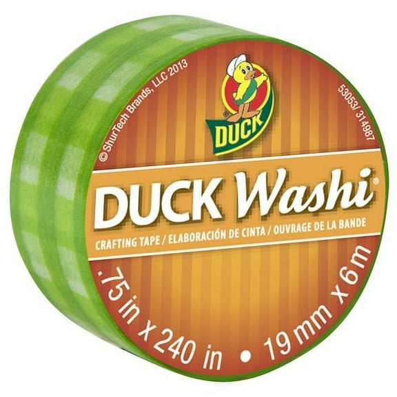 Duck Brand Washi 0.75"x240" Green Plaid Tape
