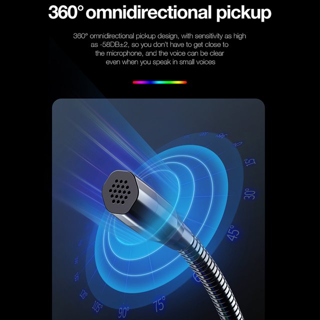 Micrófono USB RGB Micrófonos luminosos 360 Manguera ajustable para computadora portátil Ndcxsfigh Para estrenar