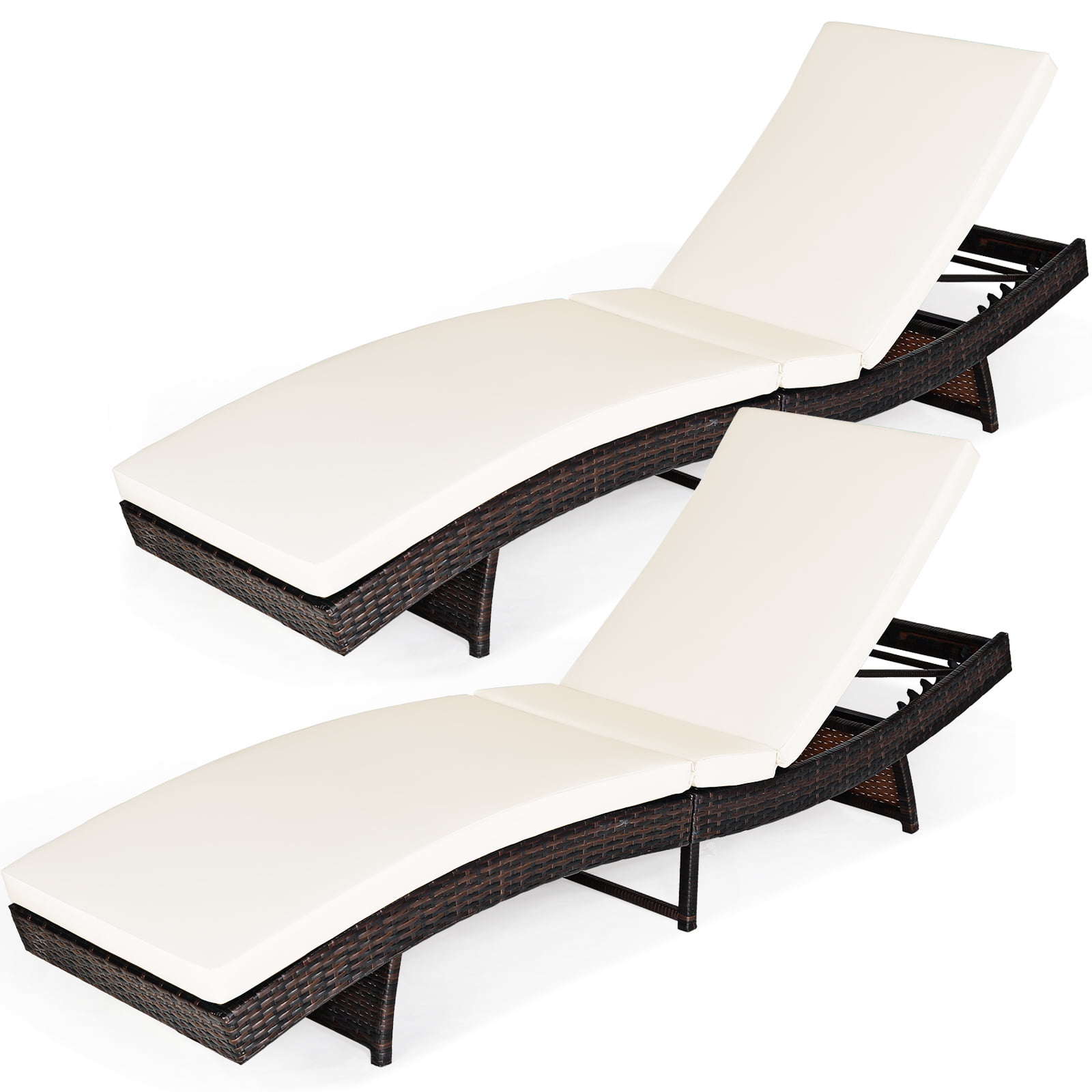 Patiojoy 2Piece Patio Adjustable Rattan Chaise Lounge Chair Folding