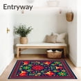 thumbnail image 3 of ODIKA 8'x10' Machine Washable Non-Slip Area Rug, Nordic Folk Art Highland Cattle with Festive Motifs High Traffic Rug with Pad, Blue, 738657, 3 of 8