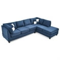 thumbnail image 2 of Malone 111 in. Navy Blue Suede 4-Seater Sectional Sofa with 2-Throw Pillow, 2 of 4