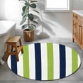 thumbnail image 4 of Green Navy Blue Striped Large Area Rugs for Bedroom Living Room, Soft Non Slip Carpet Bedside Rug, Farmhouse Stripe Art Round Floor Cover Kitchen Accent Rug 3' for Dining Room/Office, 4 of 9