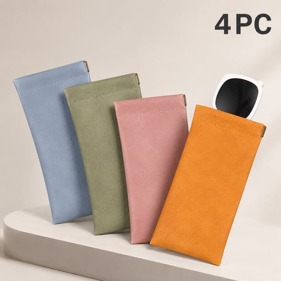 4PCS DONGHEHH PU Leather Eyeglass Cases, Soft Auto-Close Glasses Pouches in 4 Colors, Portable Anti-Scratch Holders for Sunglasses and Reading Glasses