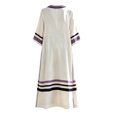 thumbnail image 6 of KHONTS Women's 3/4 Sleeve V-Neck Strip Oversize Linen Maxi Dress Plus Size Loose Long Dresses 05-Purple XL, 6 of 6